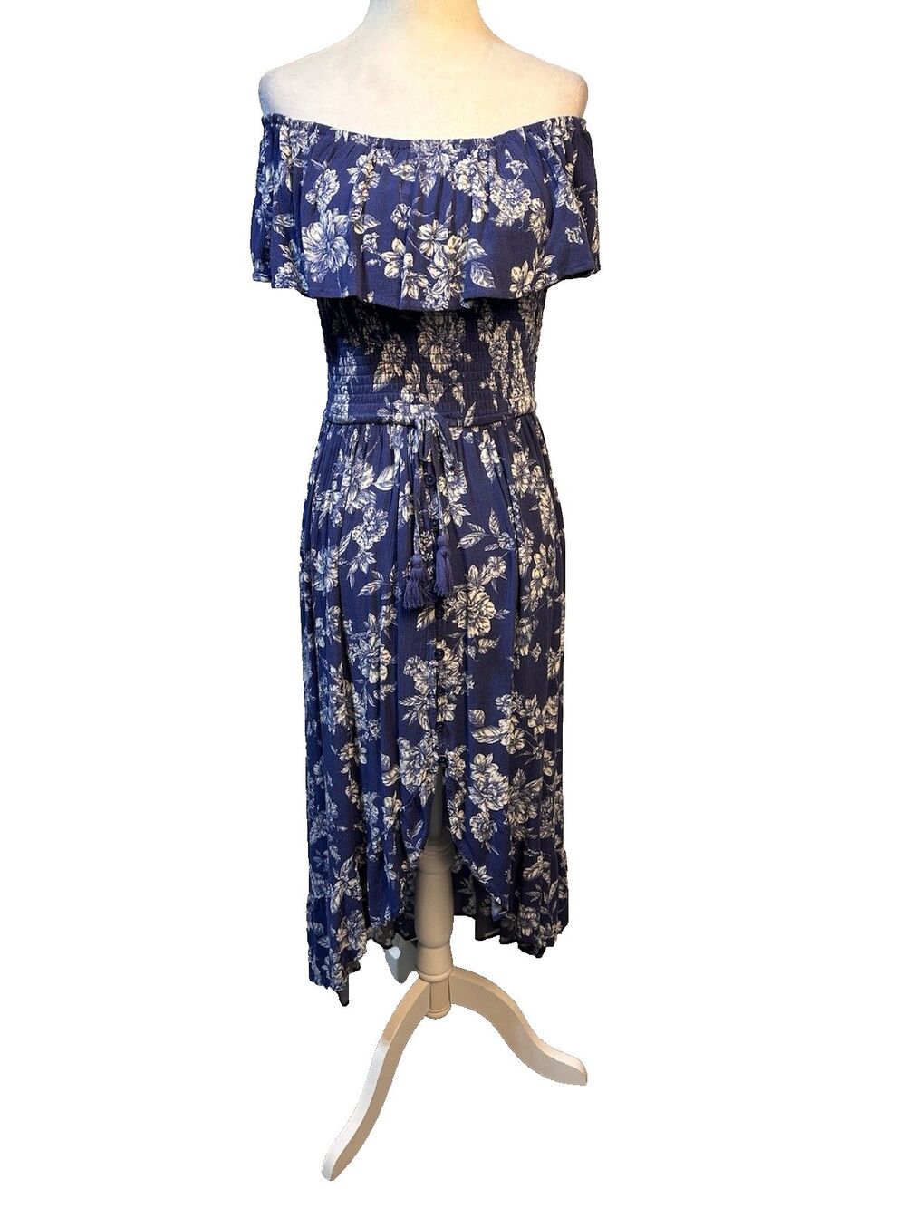 Xhilaration Floral Maxi Hi Lo Ruffle Hem Dress Festival Coastal Resort Size XS